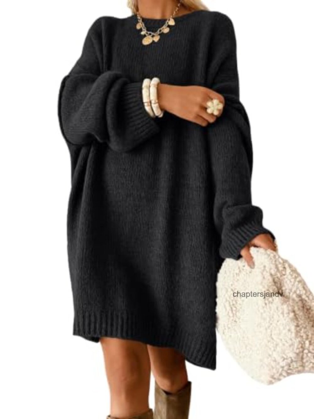 Oversized Long Crew Neck Chunky Knit Pullover Sweater